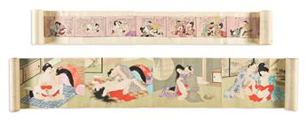 (JAPAN -- EROTICA.) Group of four turn of the twentieth century manuscript shunga.